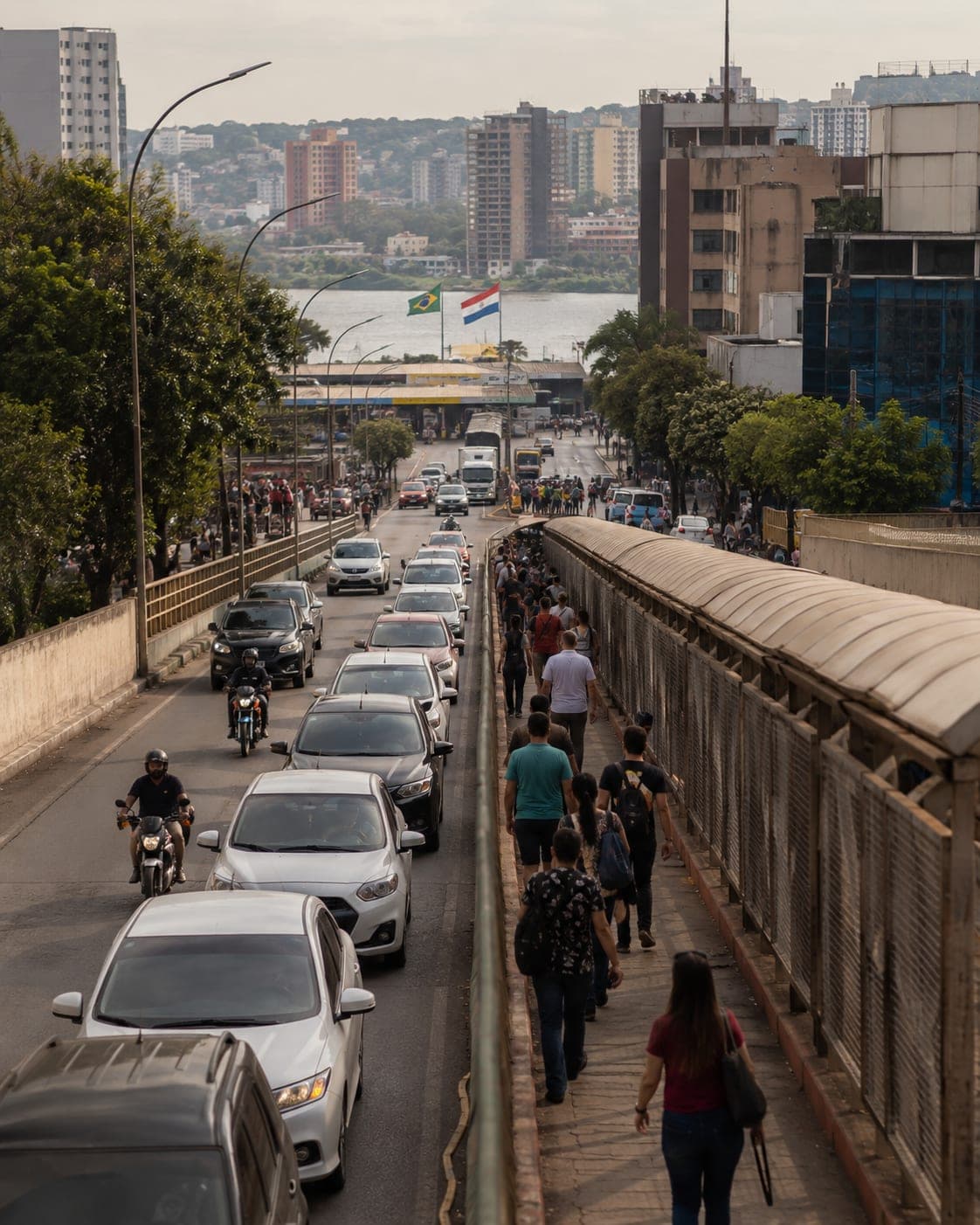 Travessia da Ponte da Amizade entre Brasil e Paraguai